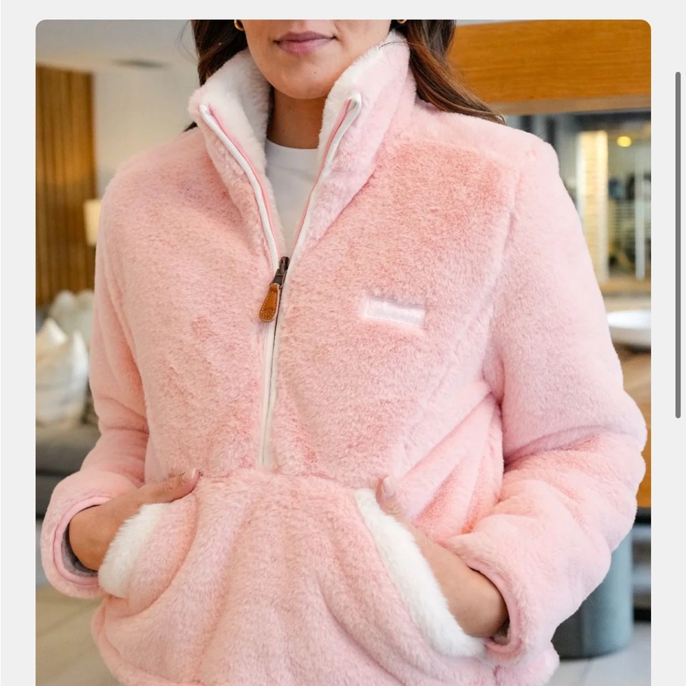 USA Palm - white and pink reversible Sherpa half zip hoodie